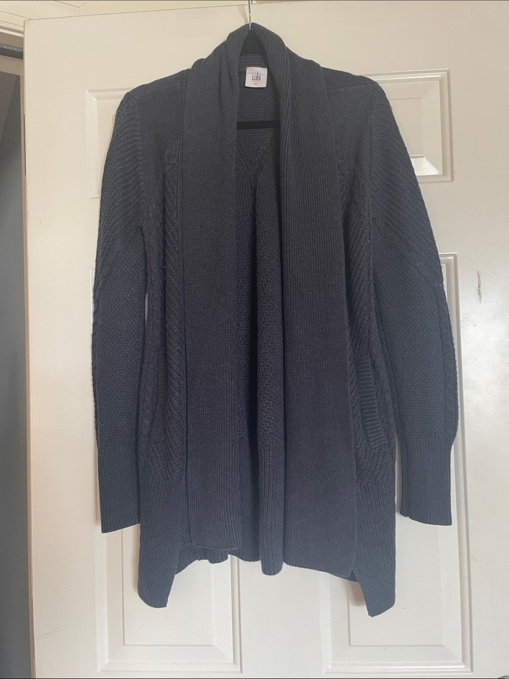 CAbi Dark Blue Open-Front Cable Knit Cardigan